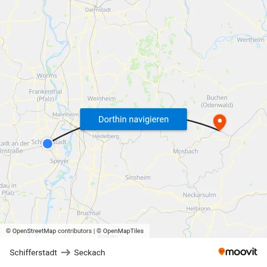 Schifferstadt to Seckach map