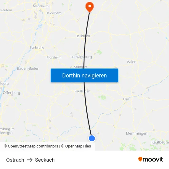Ostrach to Seckach map