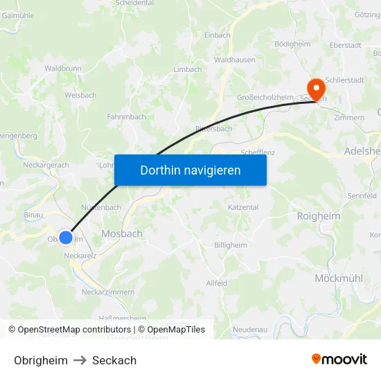 Obrigheim to Seckach map