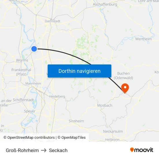 Groß-Rohrheim to Seckach map