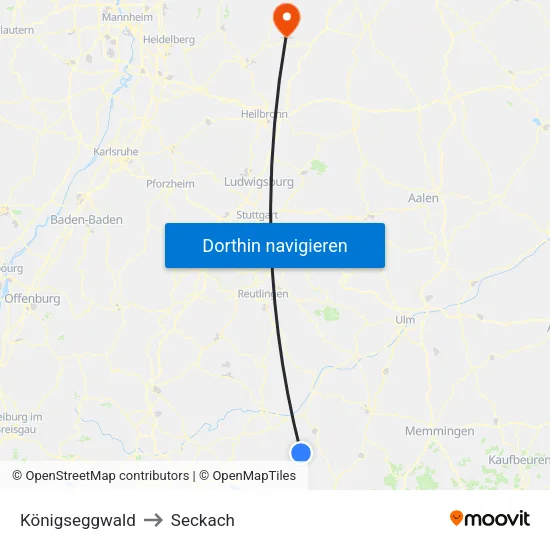 Königseggwald to Seckach map