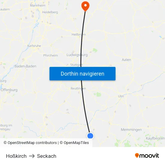Hoßkirch to Seckach map