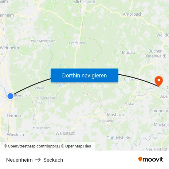 Neuenheim to Seckach map