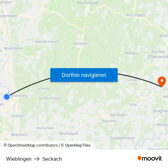 Wieblingen to Seckach map