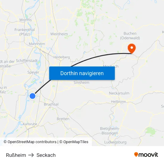 Rußheim to Seckach map