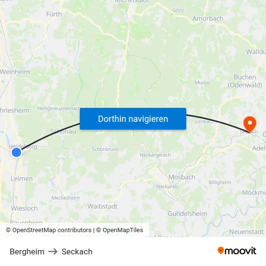 Bergheim to Seckach map