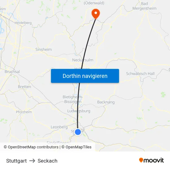 Stuttgart to Seckach map