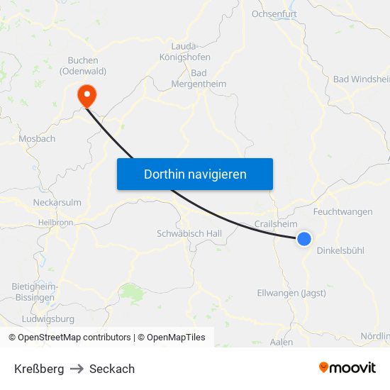 Kreßberg to Seckach map