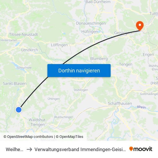Weilheim to Verwaltungsverband Immendingen-Geisingen map