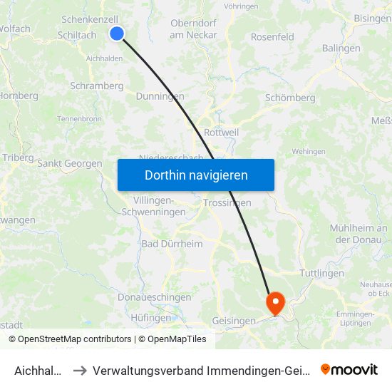 Aichhalden to Verwaltungsverband Immendingen-Geisingen map