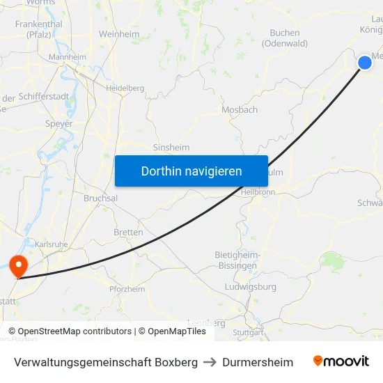 Verwaltungsgemeinschaft Boxberg to Durmersheim map