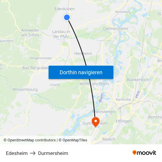 Edesheim to Durmersheim map