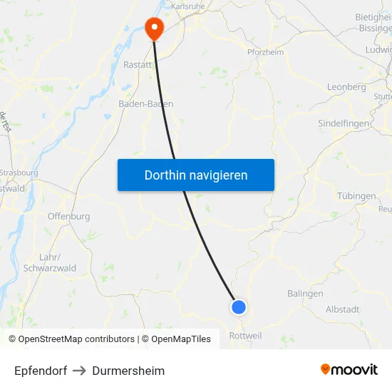 Epfendorf to Durmersheim map