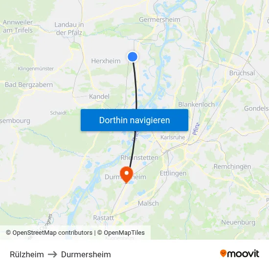 Rülzheim to Durmersheim map