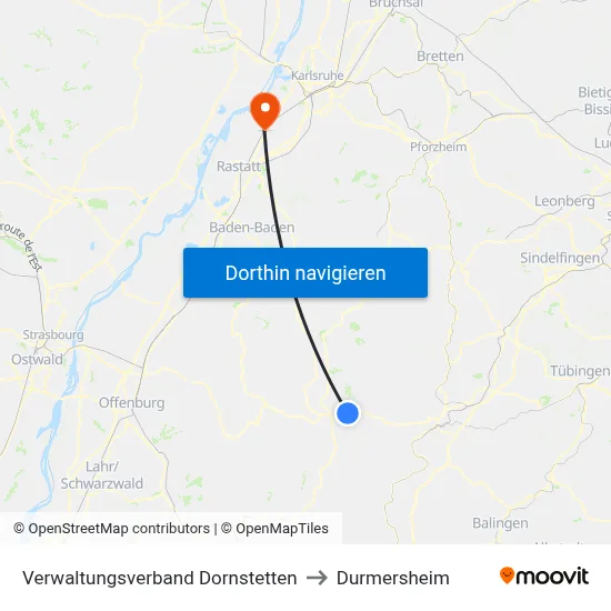 Verwaltungsverband Dornstetten to Durmersheim map