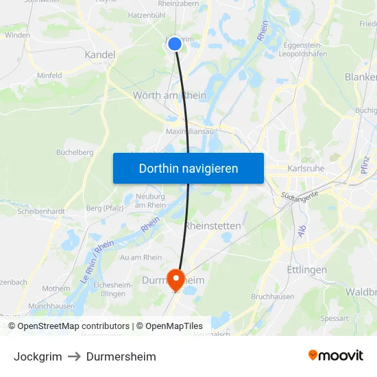Jockgrim to Durmersheim map