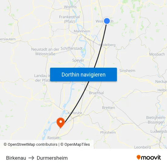 Birkenau to Durmersheim map