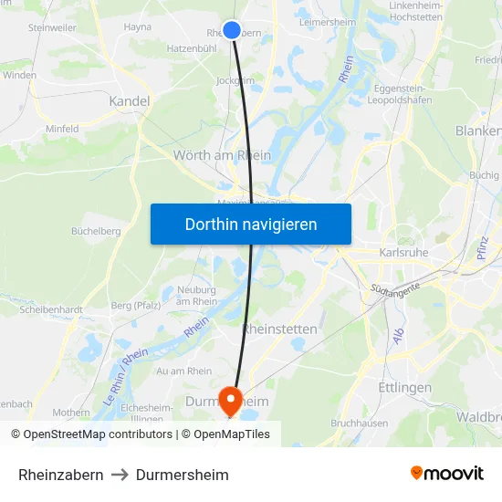 Rheinzabern to Durmersheim map