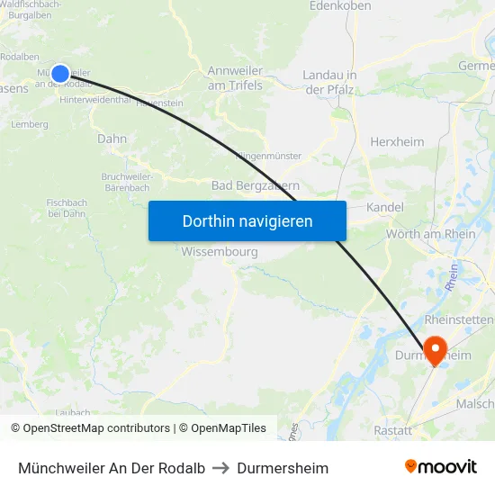 Münchweiler An Der Rodalb to Durmersheim map