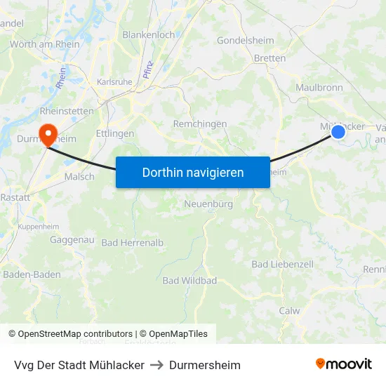 Vvg Der Stadt Mühlacker to Durmersheim map