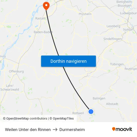 Weilen Unter den Rinnen to Durmersheim map