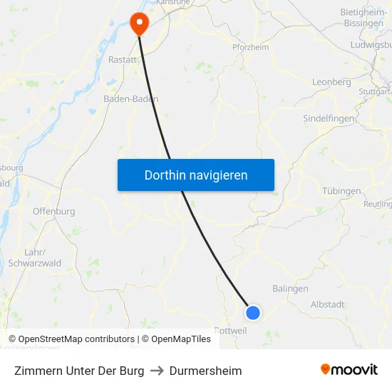 Zimmern Unter Der Burg to Durmersheim map
