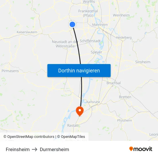 Freinsheim to Durmersheim map