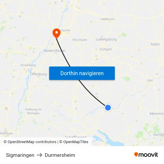 Sigmaringen to Durmersheim map