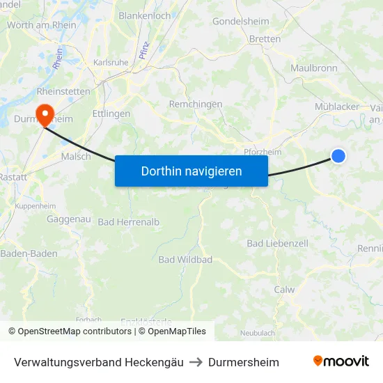 Verwaltungsverband Heckengäu to Durmersheim map