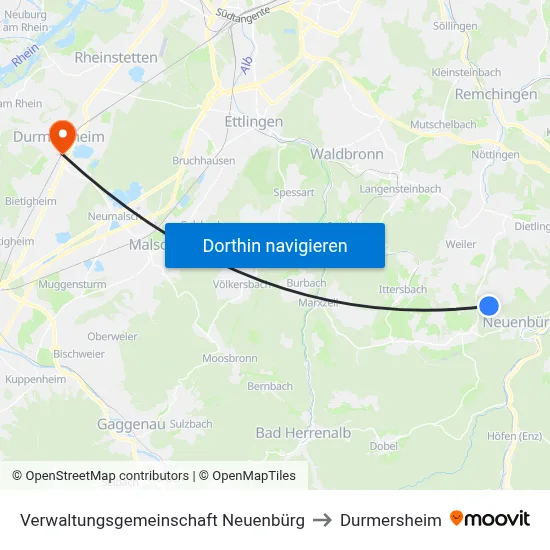 Verwaltungsgemeinschaft Neuenbürg to Durmersheim map