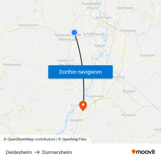 Deidesheim to Durmersheim map