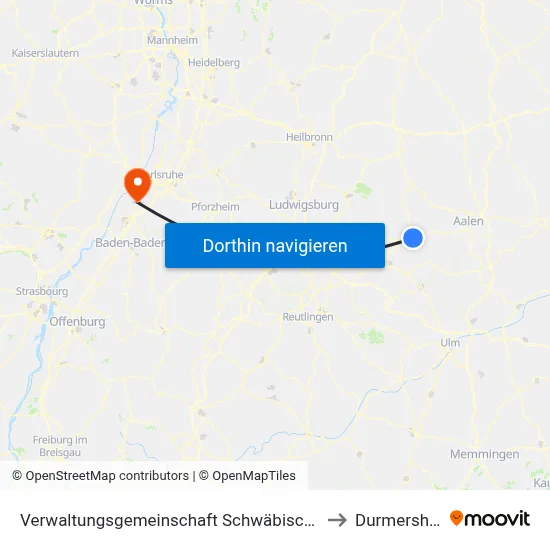 Verwaltungsgemeinschaft Schwäbisch Gmünd to Durmersheim map