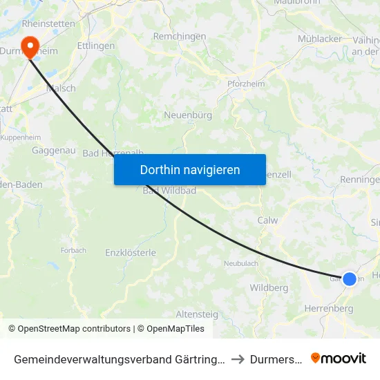 Gemeindeverwaltungsverband Gärtringen/Ehningen to Durmersheim map