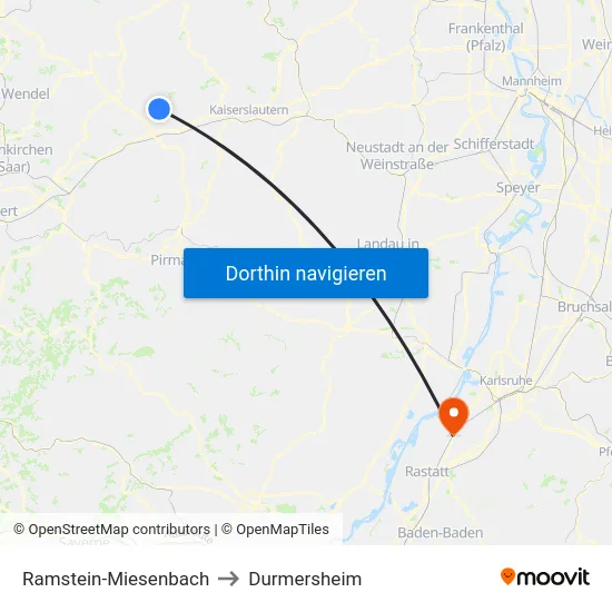 Ramstein-Miesenbach to Durmersheim map