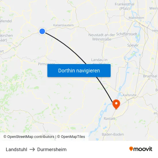 Landstuhl to Durmersheim map