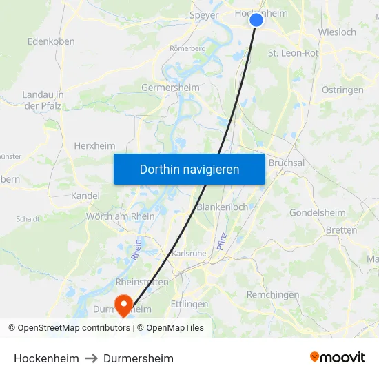 Hockenheim to Durmersheim map
