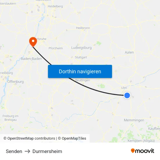 Senden to Durmersheim map