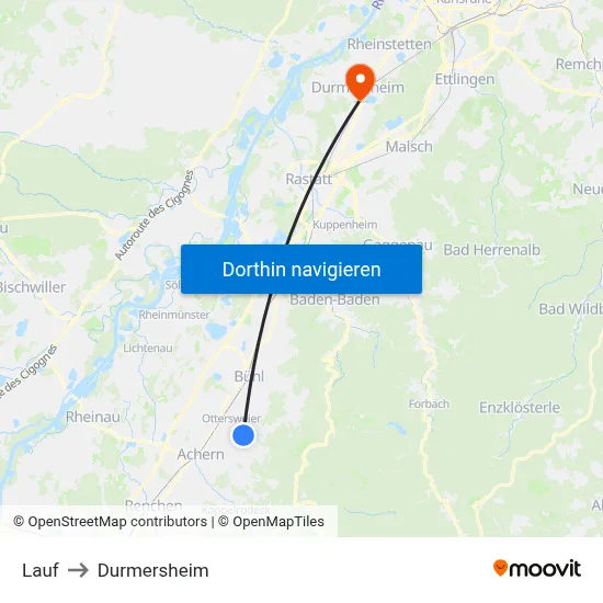 Lauf to Durmersheim map