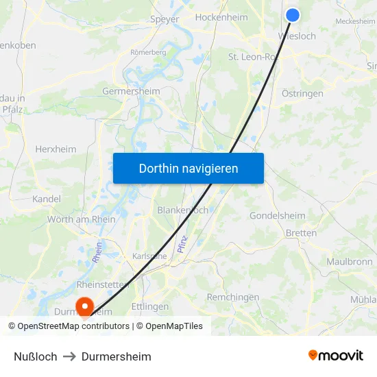 Nußloch to Durmersheim map