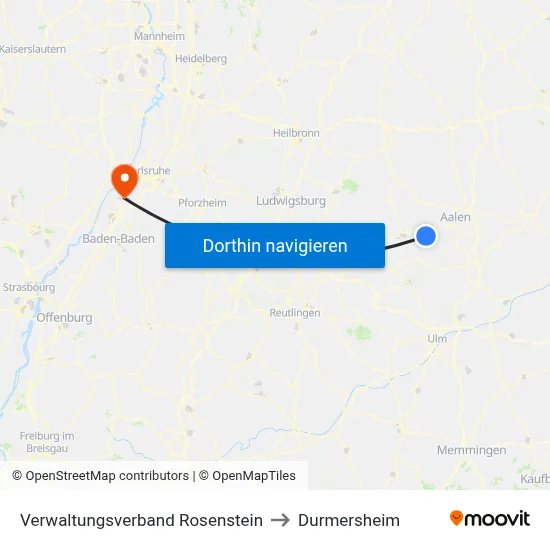 Verwaltungsverband Rosenstein to Durmersheim map