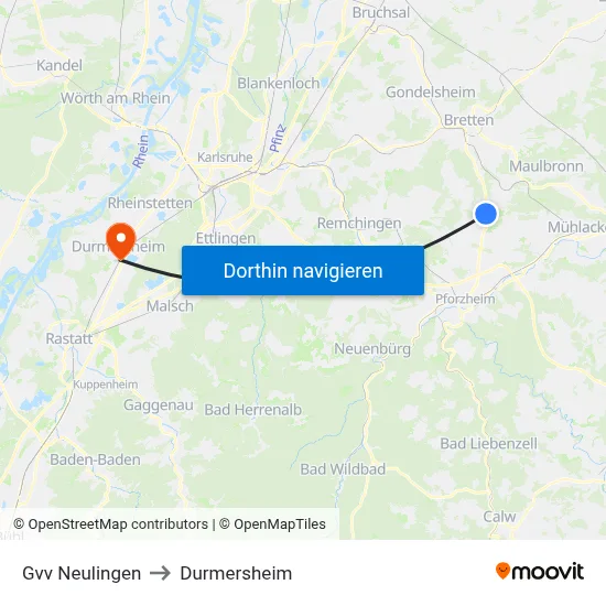 Gvv Neulingen to Durmersheim map