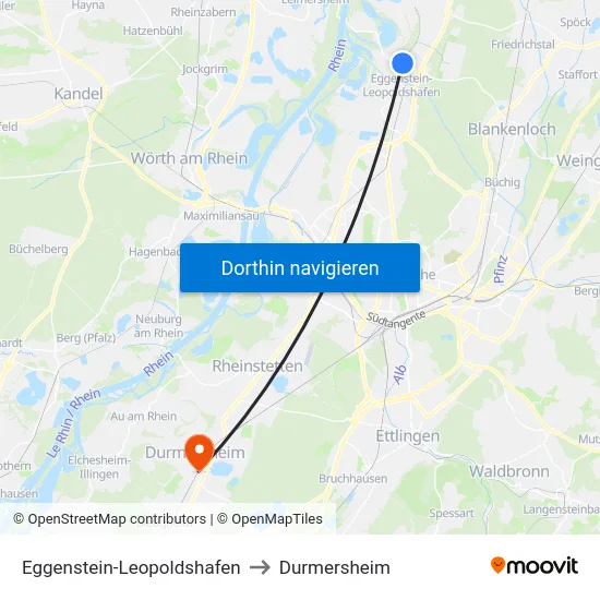 Eggenstein-Leopoldshafen to Durmersheim map