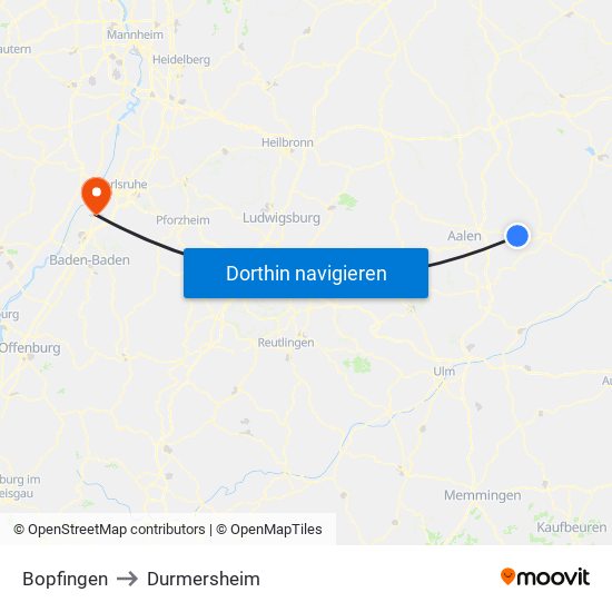 Bopfingen to Durmersheim map