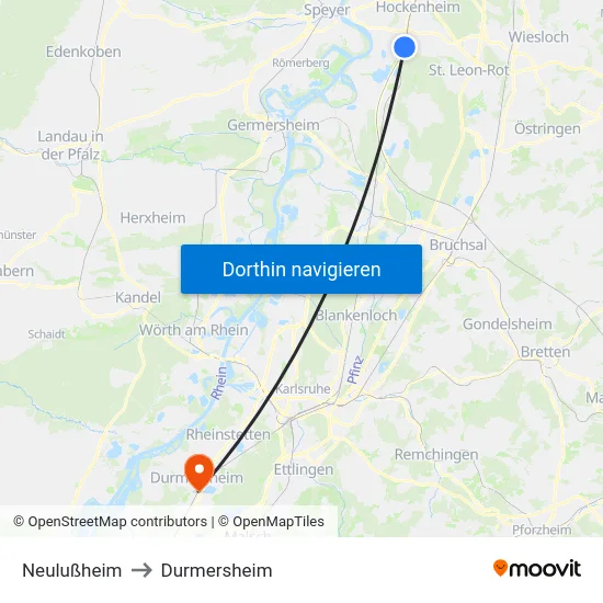 Neulußheim to Durmersheim map