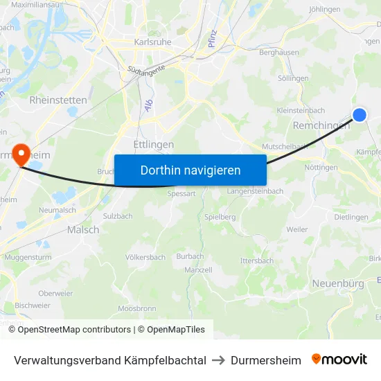 Verwaltungsverband Kämpfelbachtal to Durmersheim map