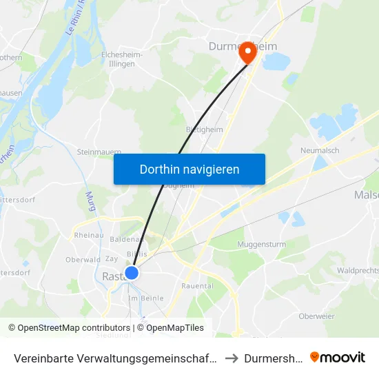 Vereinbarte Verwaltungsgemeinschaft Rastatt to Durmersheim map