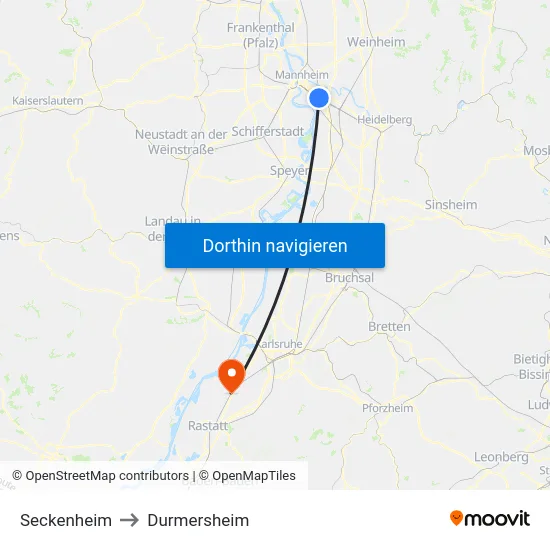 Seckenheim to Durmersheim map