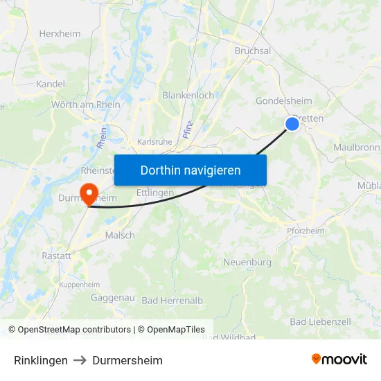Rinklingen to Durmersheim map