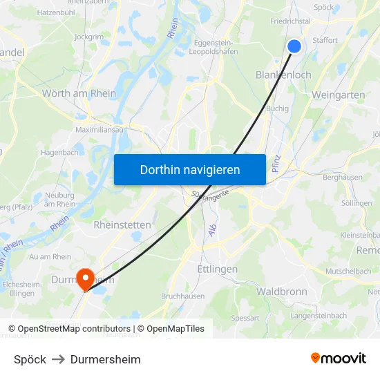 Spöck to Durmersheim map