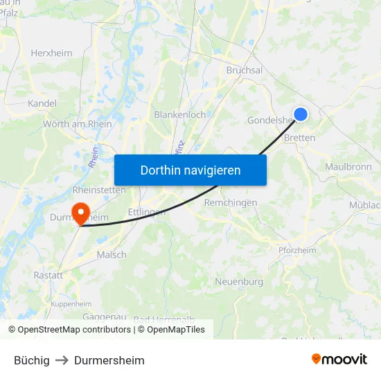 Büchig to Durmersheim map